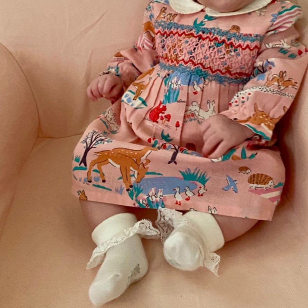 Baby BODEN Woodland Animals Smocked Dress 0-3MO